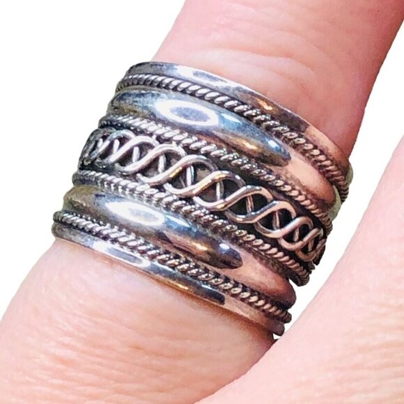 JTV Womens Mens Ring Sterling Silver Wide Textured Band 925 Size 7 - Picture 1 of 3